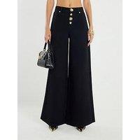 River Island Stitch Button Front Palazzo - Black
