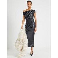 River Island Short Pu Drape Midi Dress - Black