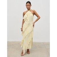 Pretty Lavish Aria Halterneck Ruffle Midaxi Dress - Lemon