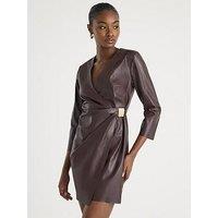 River Island Faux Leather Trim Wrap Dress - Red