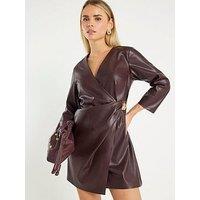 River Island Petite Trim Detail Pu Wrap Dress - Red