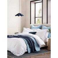 Christy Wave Edge Embroidered Cotton Percale Duvet Cover Set - White/Blue
