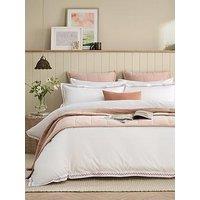 Christy Wave Edge Embroidered Cotton Percale Duvet Cover Set - White/Pink