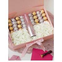 Luxury Birthday Pink Prosecco Hamper With White Roses And Chocolates