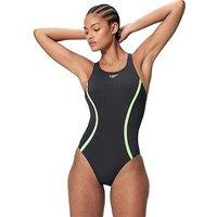 Speedo Womens Solid Splice Medalist One Piece - Dark Grey