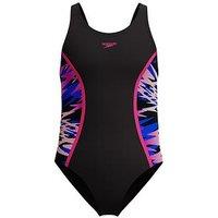 Speedo Girls Hyperboom Splice Muscleback One Piece - Dark Grey