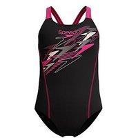Speedo Girls Medley Logo Medalist One Piece Swimsuit - Dark Grey