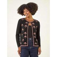 Roman Metallic Print Knit Cardigan - Black
