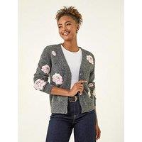 Roman Embossed Floral Knit Cardigan - Grey