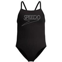 Speedo Girls Endurance Logo Thinstrap One Piece Swimsuit - Dark Grey