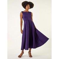 Roman Notch Neck Premium Stretch Dress - Purple