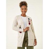Roman Embroidered Floral Knit Cardigan - Ivory
