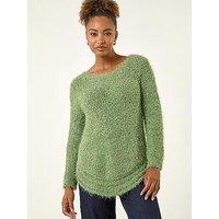 Roman Fluffy Knit Curved Hem Knit Jumper - Green