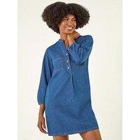 Roman Cotton Denim Button Shift Dress - Denim