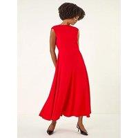 Roman High Neck Pleated Midi Dress - Red