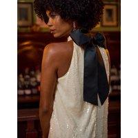 Roman Sequin Bow Back Dress - Cream