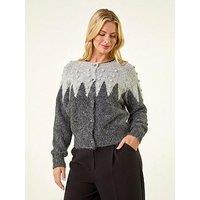 Roman Petite Bobble Buttoned Knit Cardigan - Grey