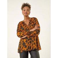 Roman Metallic Floral Buttoned Blouse - Orange