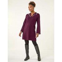 Roman Scalloped Edge Knit Dress - Plum