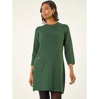 Roman Patch Pocket Knit Dress - Dark Green