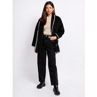 Little Mistress Contrast Stitch Trim Jacket- Black