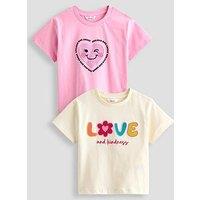 The Very Collection Girls 2 Pack Crochet Trim Heart T-Shirts - Multi