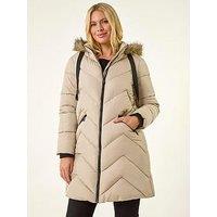 Roman Petite Contrast Zip Puffer Coat - Ivory