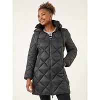 Roman Diamond Quilt Padded Coat - Black