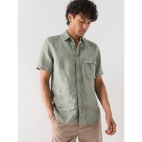 Belstaff Scale Garment Dye Linen Short Sleeve Shirt - Light Green