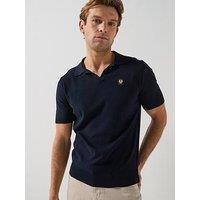 Belstaff Coast Knitted Silk Blend Open Collar Polo Shirt - Navy
