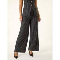 Roman Dusk Pinstripe Wide Leg Stretch Trousers - Black