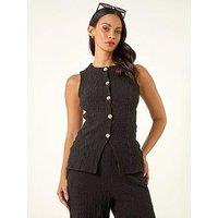 Roman Dusk Textured Stretch Waist Coat - Black