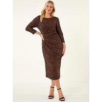 Roman Petite Jacquard Ruched Stretch Dress - Chocolate