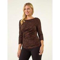 Roman Petite Ruched Side Jacquard Top - Chocolate