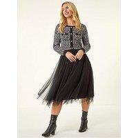 Roman Petite Animal Knitted Mesh Dress - Black