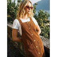 Roman Corduroy Pinafore Midi Dress - Chocolate