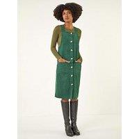Roman Corduroy Pinafore Midi Dress - Green