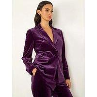 Roman Dusk Velvet Single Breasted Blazer - Purple