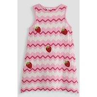 The Very Collection Girls Knitted Stripe Dress With Strawberry Crochet - Pink