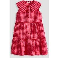 The Very Collection Girls Collar Gingham Ric Rac Dress - Pink
