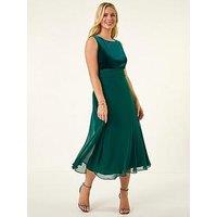 Roman Petite Velvet Bodice Midi Dress - Forest - Green