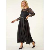 Roman Petite Lace Contrast Bodice Dress - Black