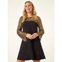 Roman Petite Contrast Sequin Stretch Dress - Bronze