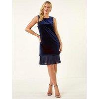 Roman Petite Velvet Contrast Hem Dress - Midnight Blue