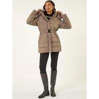 Roman Faux Fur Padded Belt Coat - Mocha