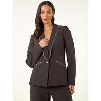 Roman Dusk Diamante Single Breasted Blazer - Black