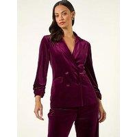 Roman Dusk Double Breasted Velvet Blazer - Burgundy