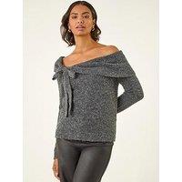 Roman Bardot Sequin Knit Jumper - Dark Grey