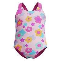 Speedo Girls Print Racerback One Piece Swimming Costume - Pink
