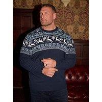 Badrhino Crew Neck Fairisle Knitted Christmas Jumper - Blue